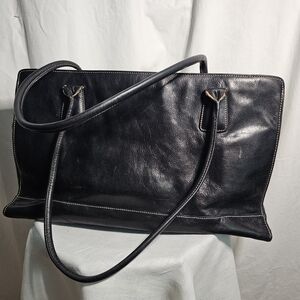 Nordstrom Classic Black Leather Purse / Bag /Tote with Structured Design